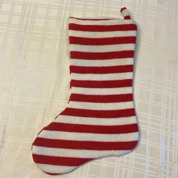 Striped White And Red Knit Fleece Cuff Bells Christmas Stocking - Picture 3 of 4